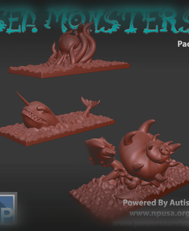 Mini Sea Monsters, pack 3 3d model