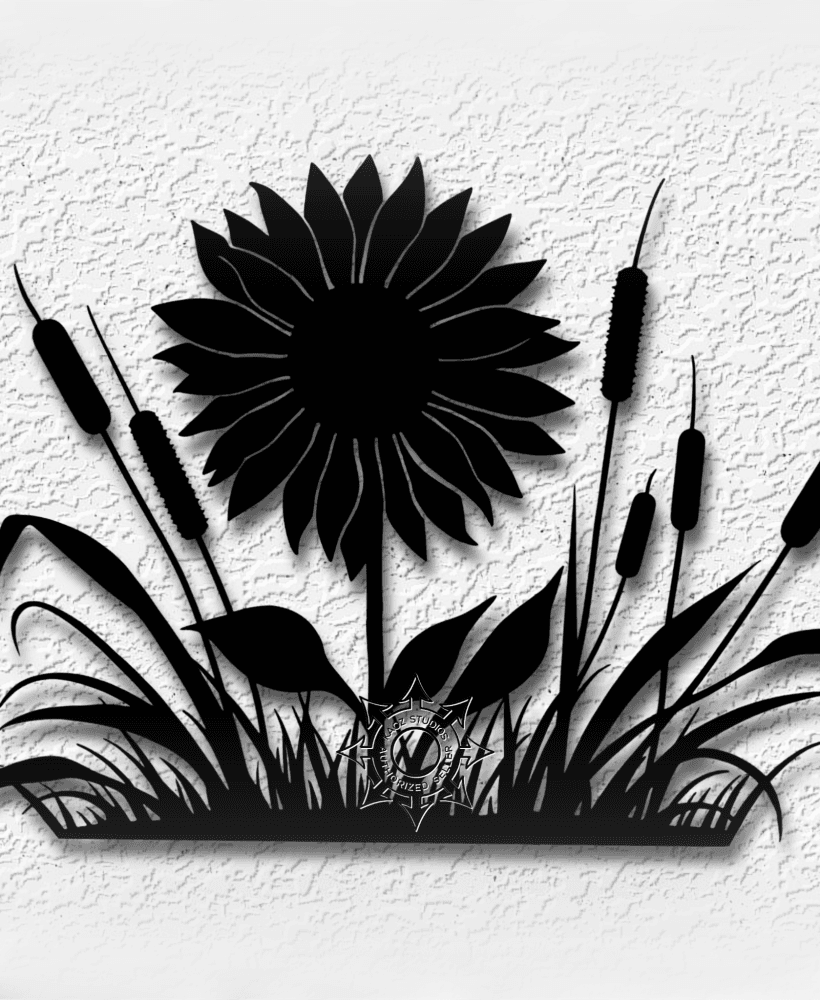 sunflower with cattails #2 wall art flower decor 3d model