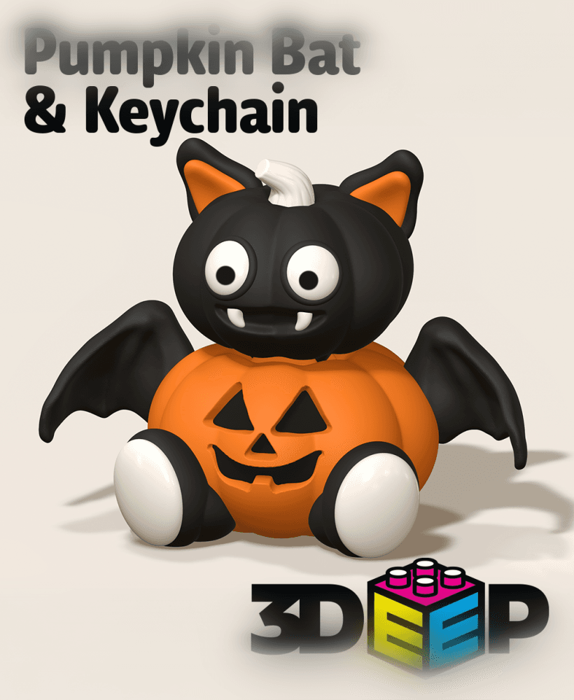 Flexi Pumpkin Bat & Keychain - Print in place - No Supports 3d model