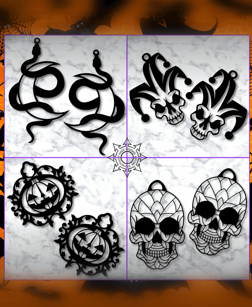 BUNDLE PACK OF 4 Halloween Earrings for Cosplay Costumes 3d model