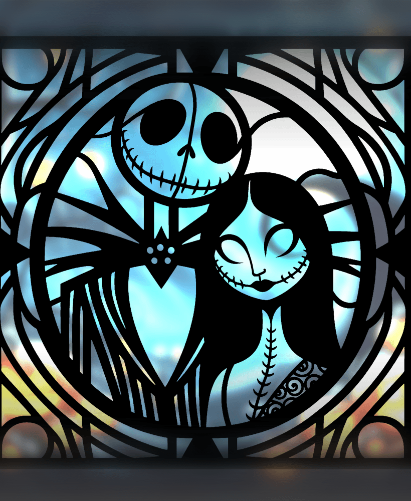 Spooky Halloween 2024 Series – Jack and Sally Stained Glass Style (2D Geometric Wall Art) 3d model