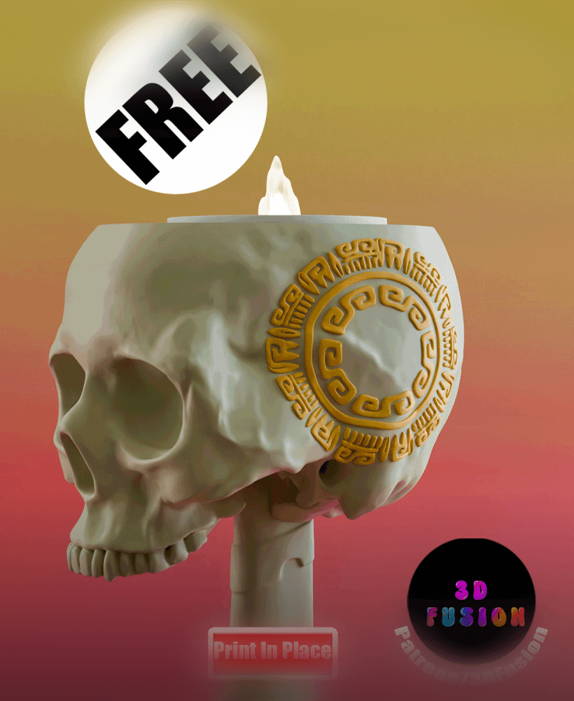 FREE MultiColor Mayan Skull Candle Holder Lamp & Mini Home Decor - Print in Place - No Supports 3d model