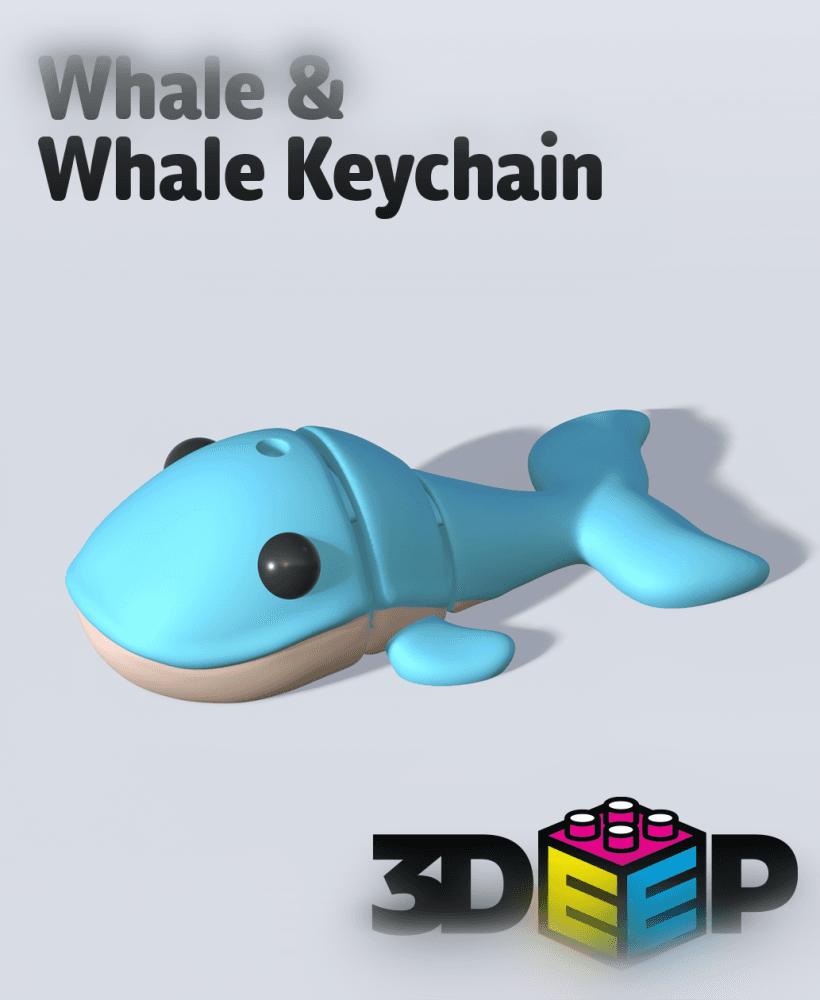 Whale& Keychain - Print in place - No Supports 3d model