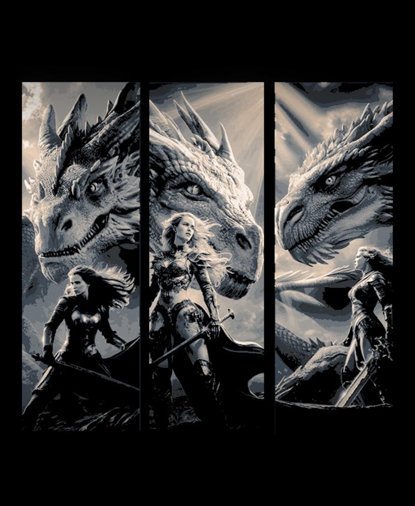 High Fantasy Classic art style depictions of Great Dragons and their Lady Riders - Set of Bookmarks 3d model