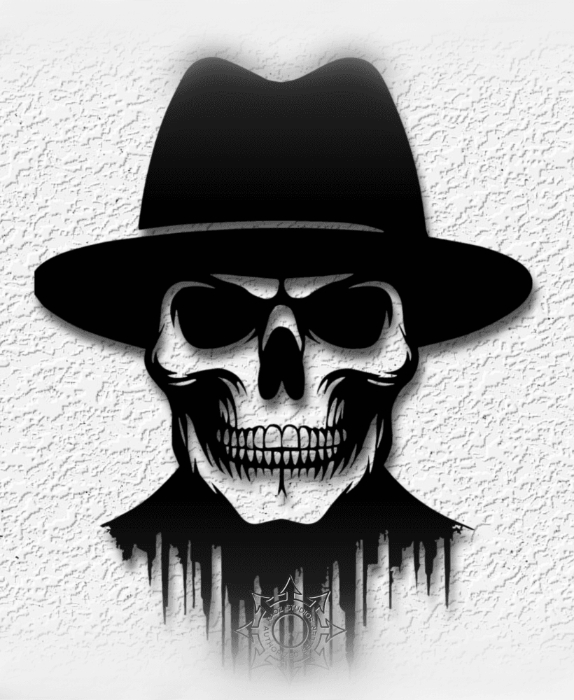 fedora skull wall art Halloween decor 3d model