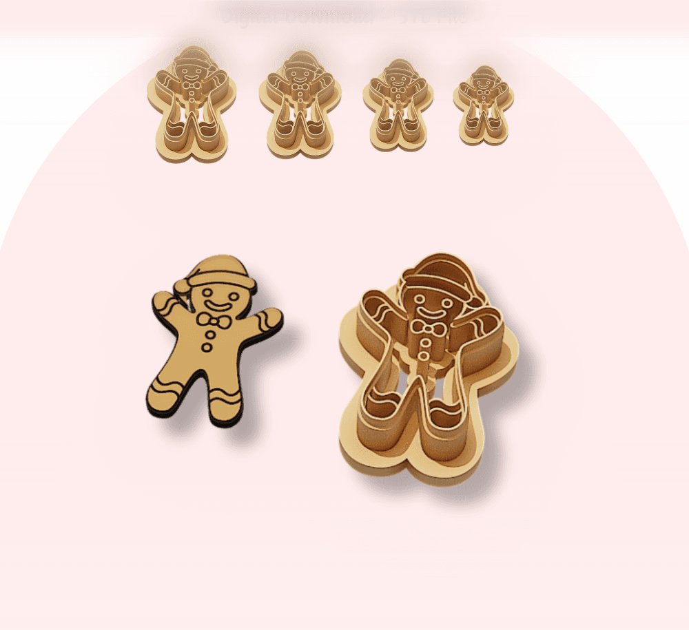 Gingerbread Man Clay Cutter for Polymer Clay | Digital STL File | Clay Tools | 4 Sizes 3d model