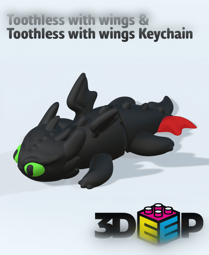 Toothless & Keychain, Print in place - No Supports 3d model