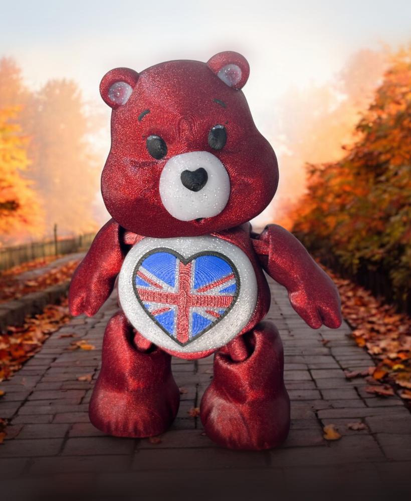 UK LOVE Bear, Union Jack, UK, British, Europe, Print in Place, Articulated, Flexi, Flexible.  3d model