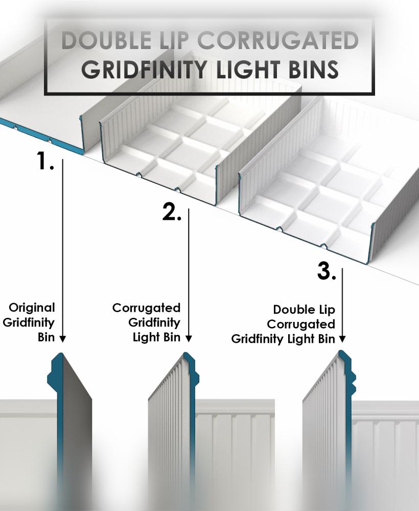 Double Lip Corrugated Gridfinity Light Bins 3d model