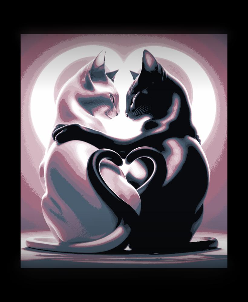 Two opposites can attract  - Black and white Cat Love - Art 3d model