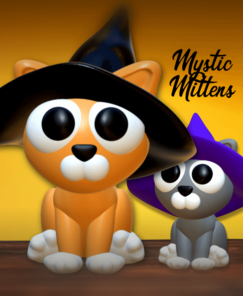 Witchy Kitty Figurine Halloween Kitten in Witch Hat Decor 3d model