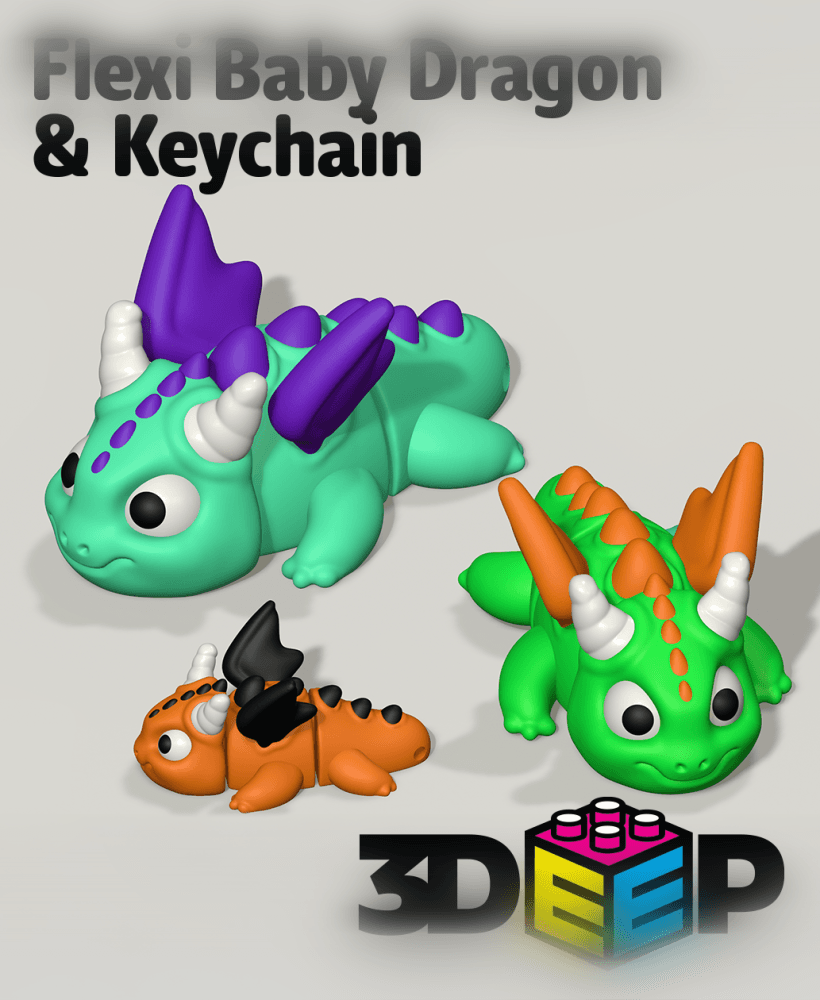 Flexi Baby Dragon & Keychain - Print in Place No Supports 3d model