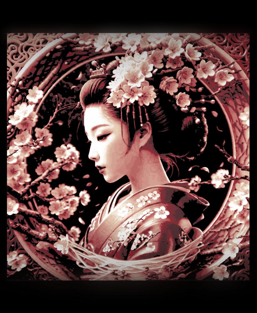 Spring Cherry Tree Blossoms and the beautiful artist Geisha 3d model