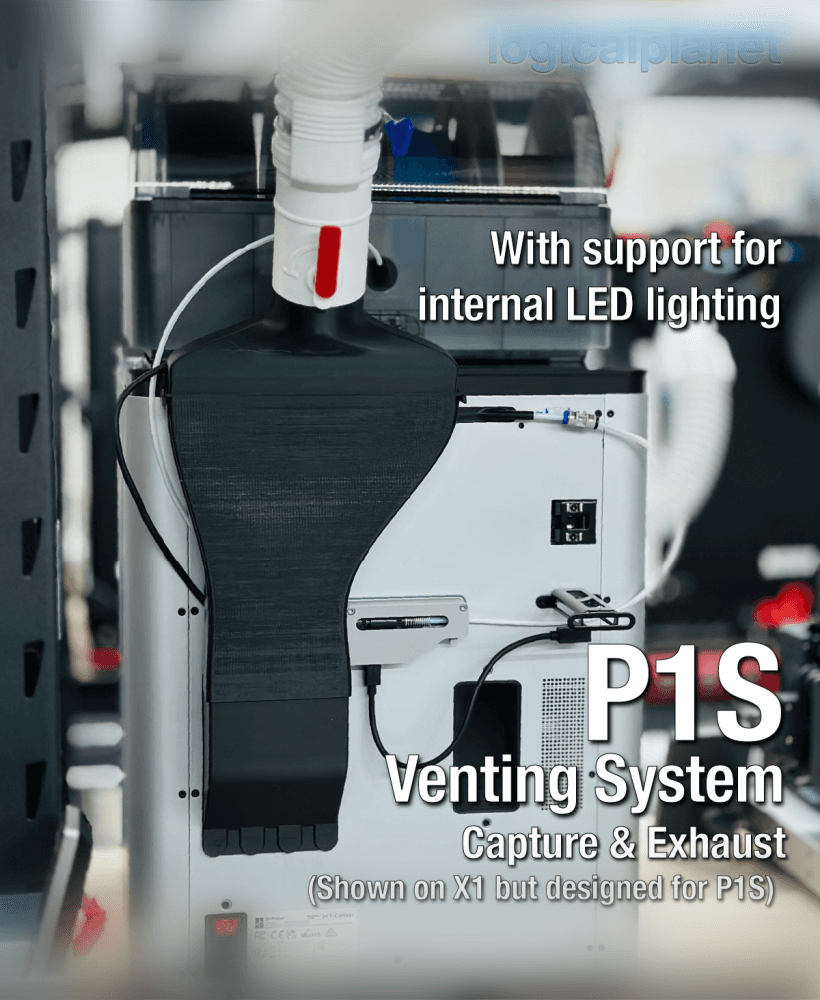 BambuLab P1S Capture & Exhaust Venting System (with LED support) 3d model