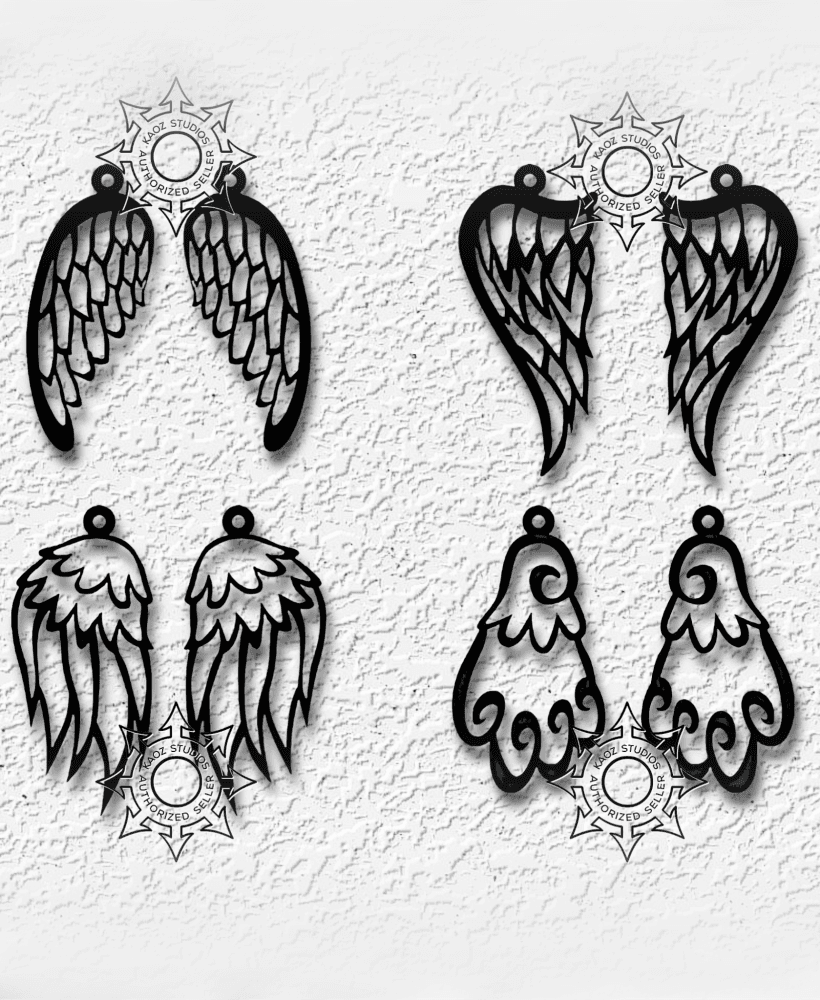 4 pairs of wing earrings gothic costume jewelry 3d model