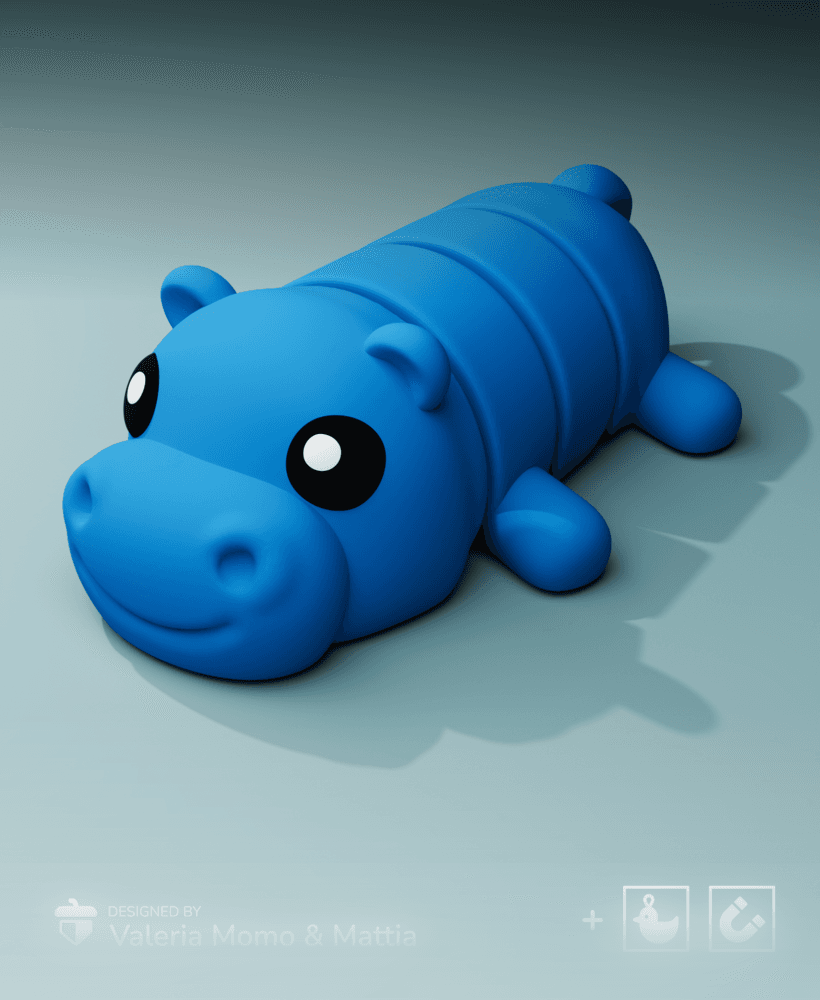 Cute Flexi Pets Hippo (Keychain & Magnet) 3d model