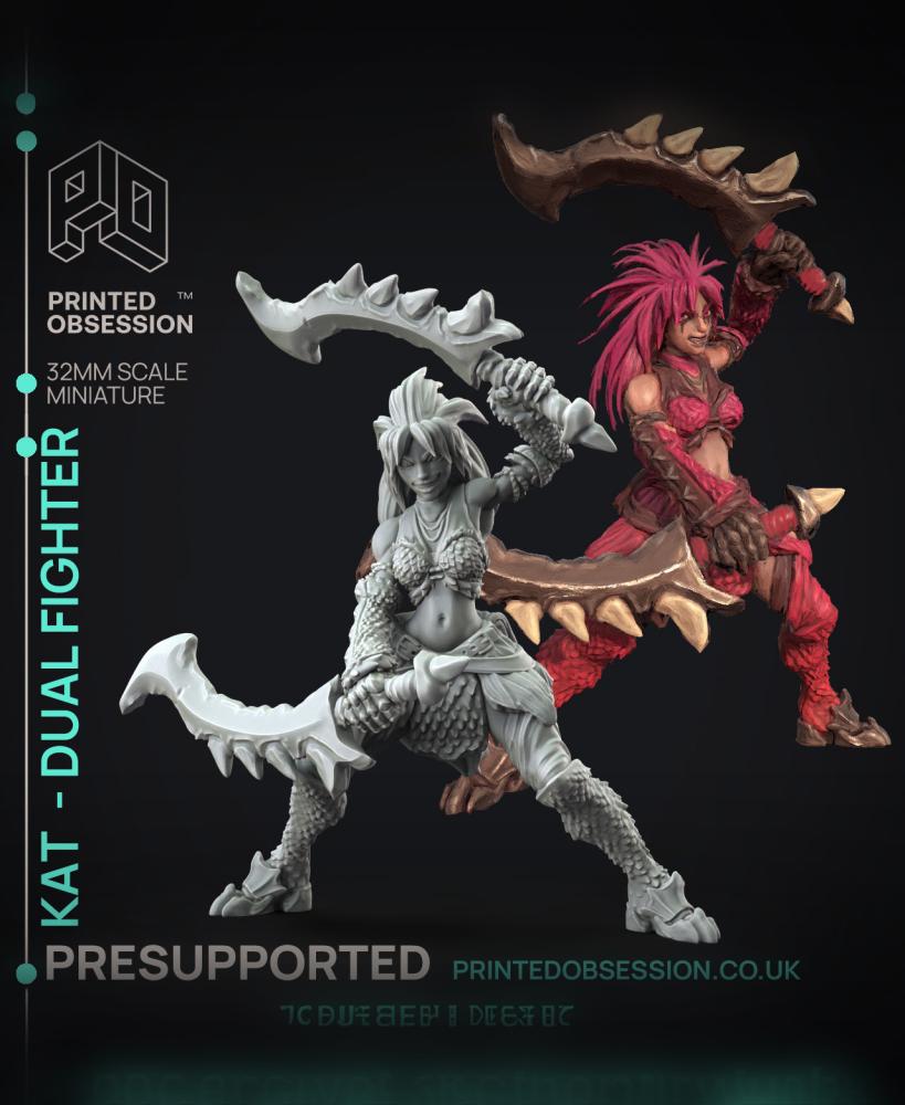 Kat - Monster Hunter - Mixed wepons - PRESUPPORTED - Illustrated and Stats - 32mm scale  3d model