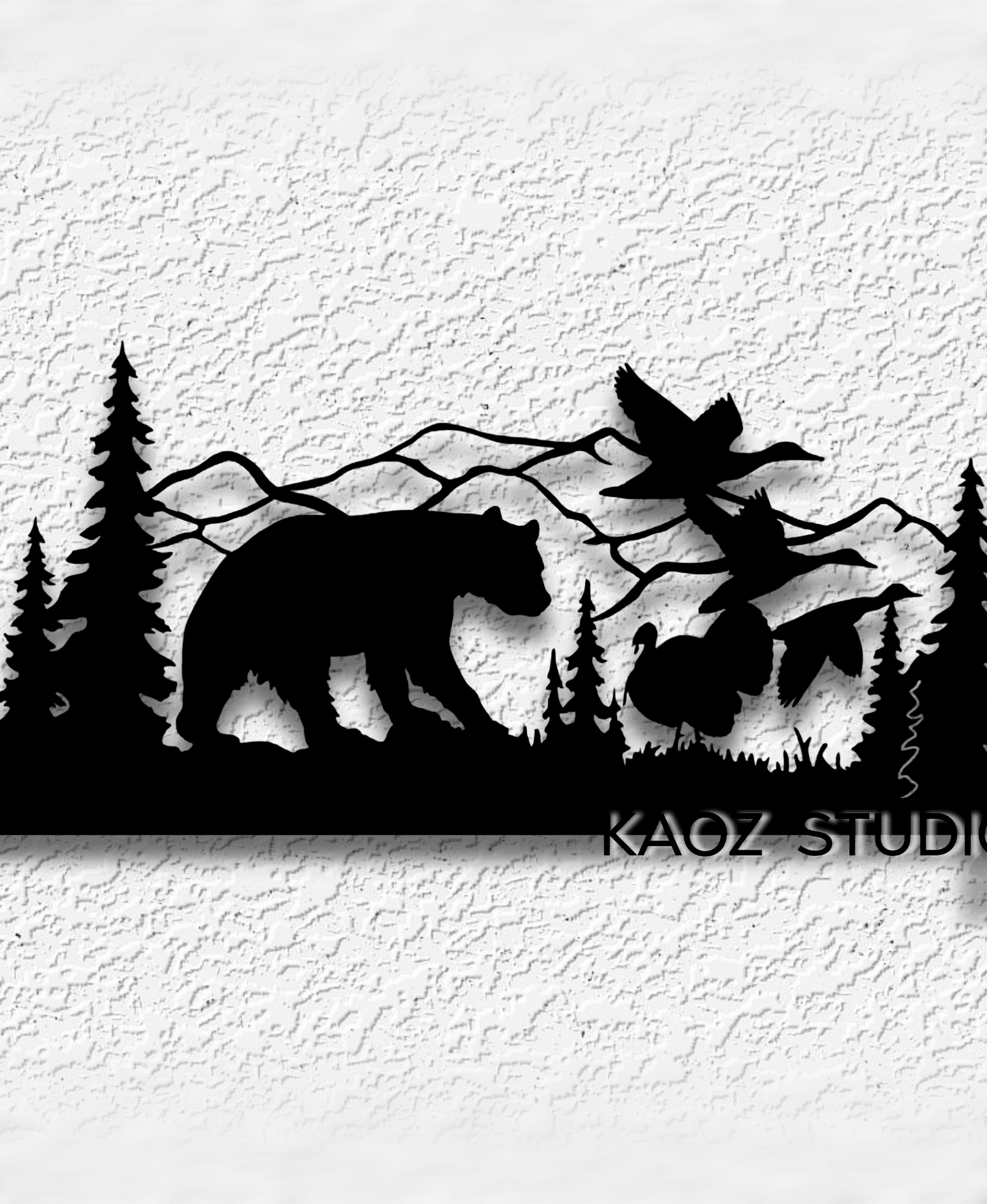 wildlife scene wall art bear wall decor wild turkey in the mountains decoration 3d model