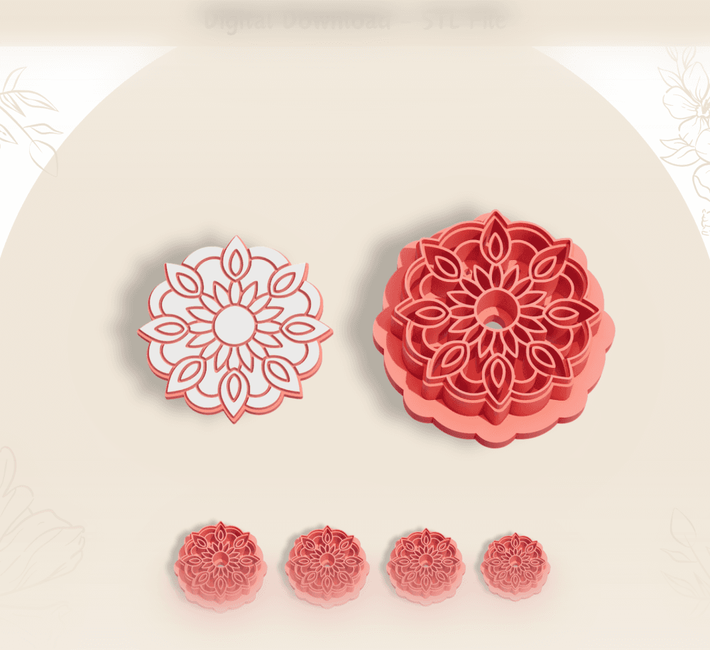 Tribal Abstract Flower Clay Cutter for Polymer Clay | Digital STL File | Clay Tools | 4 Sizes 3d model