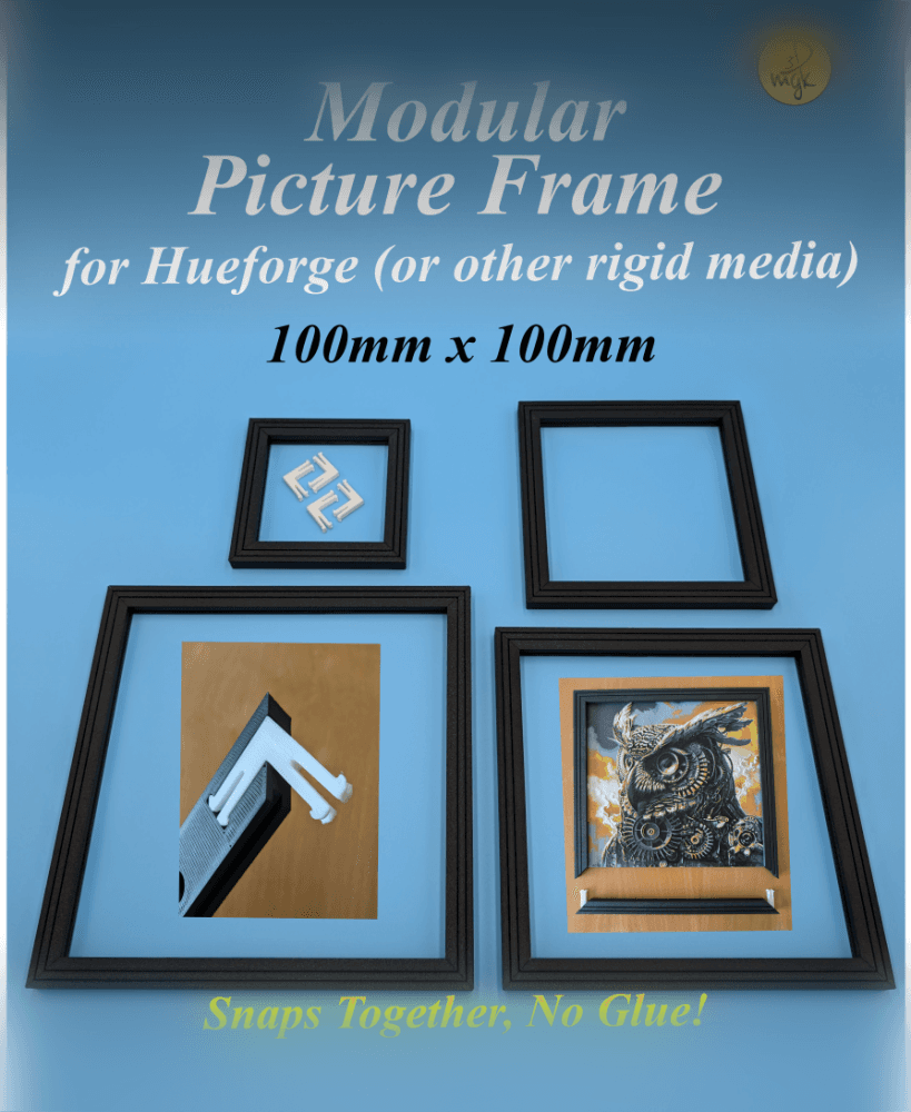 100 x 100mm Modular Picture Frame for Hueforge or Rigid Media 3d model