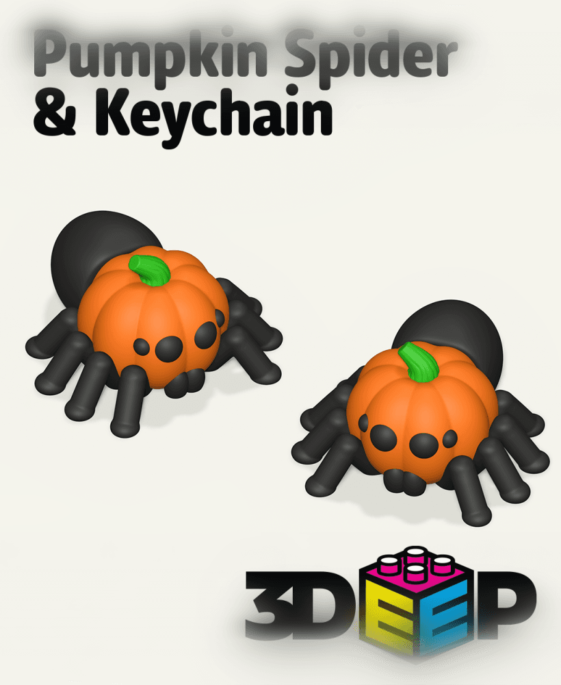 Flexi Pumpkin Spider & Keychain - Print in place No Supports 3d model