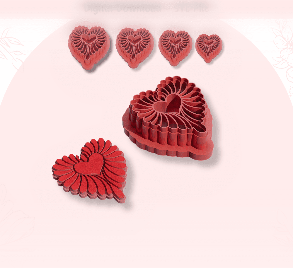 Heart with Wings Clay Cutter for Polymer Clay | Digital STL File | Clay Tools | 4 Sizes Clay Cutters 3d model