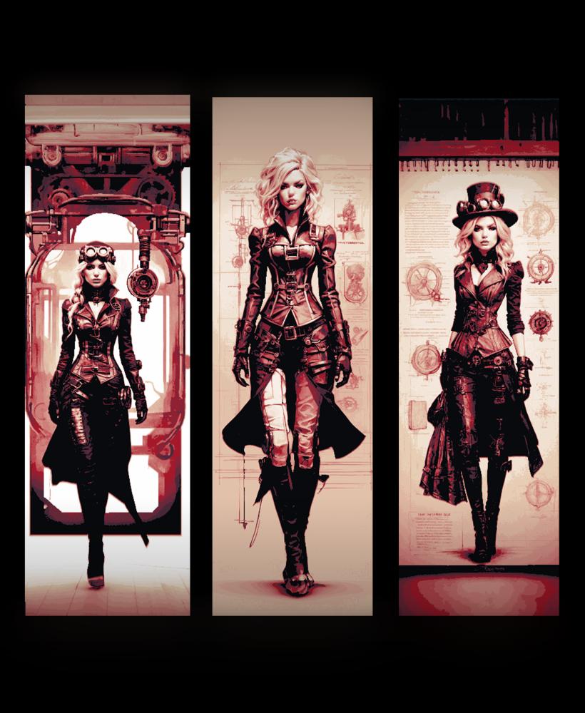 Sketches of Steampunk designs and the dress of the Adventurer - Set of bookmark 3d model