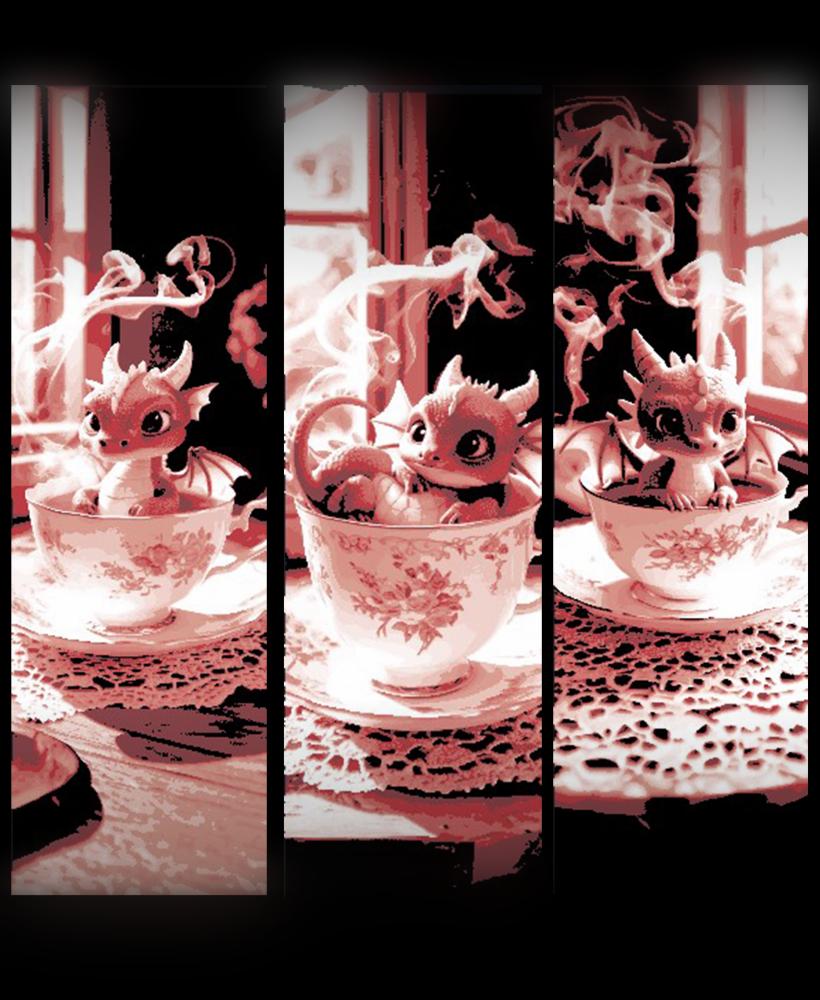 A little break for a bath - Mini Dragon playing in a teacup - set of bookmarks 3d model