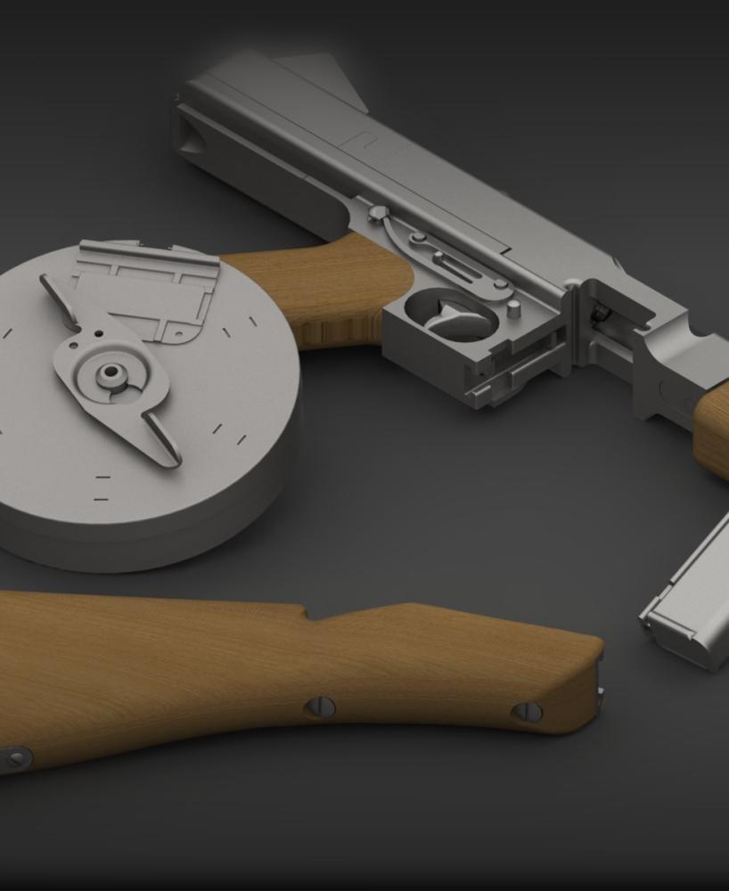 Thompson 1928 Sub-Machine Gun - Functional Assembly 3d model