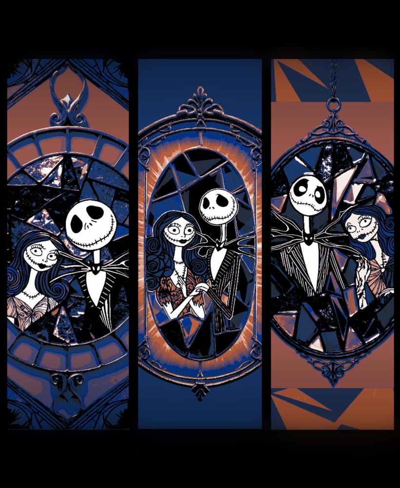 Stained Glass Jack and Sally Nightmare Before Christmas Halloween Bookmarks - Set of 3 3d model