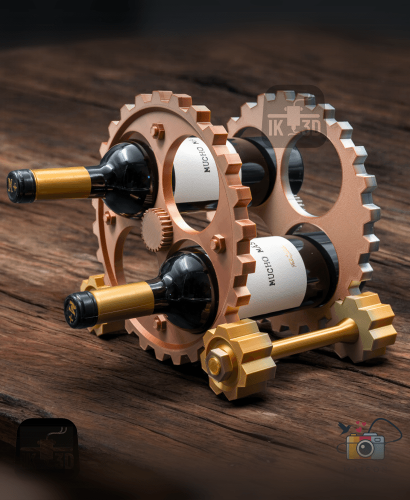 Steampunk Gears Wine Rack / Easy Print 3d model