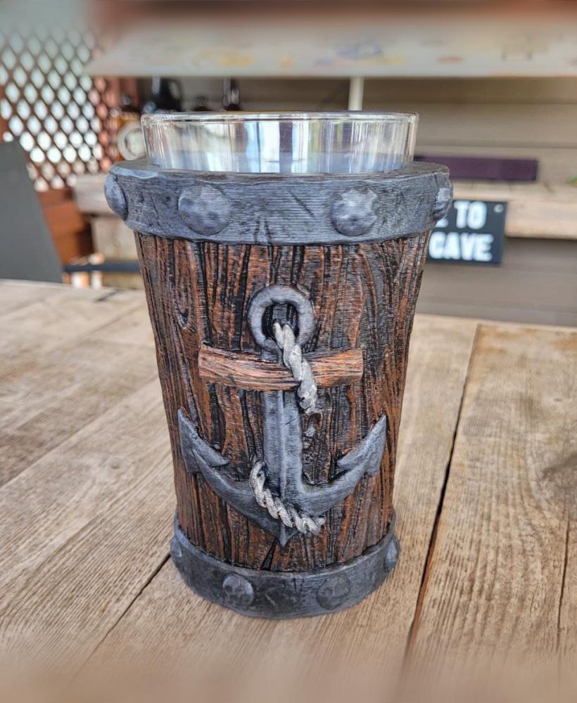 Nautical Fouled Anchor Wood Pint Glass Koozie 3d model