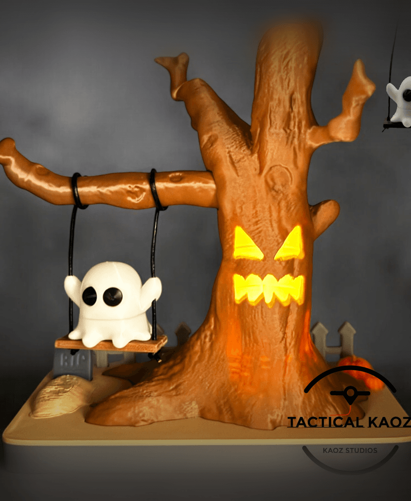 Graveyard Play Time - Ghost on Swing With Spooky Tree - Tealight Multi Part Model 3d model