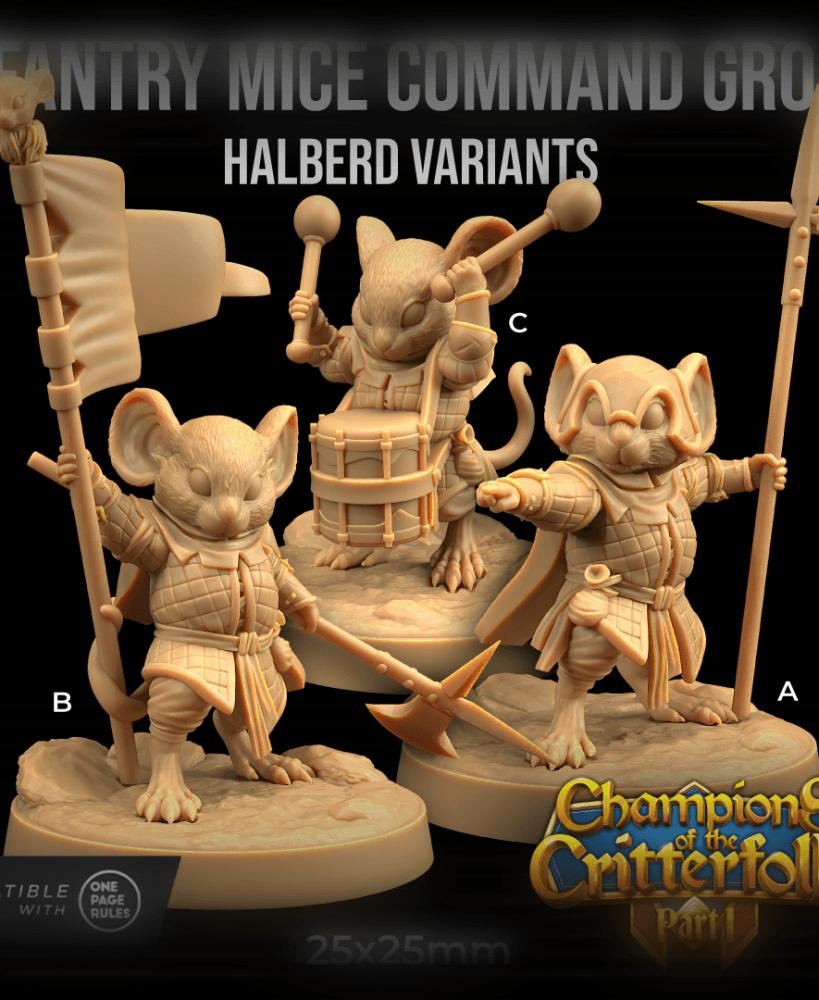 Infantry Mice Command Group with Halberds 3d model