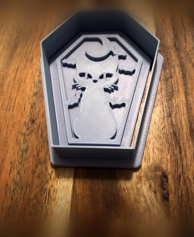 Coffin Cat Cookie Cutters and Stamp 3d model