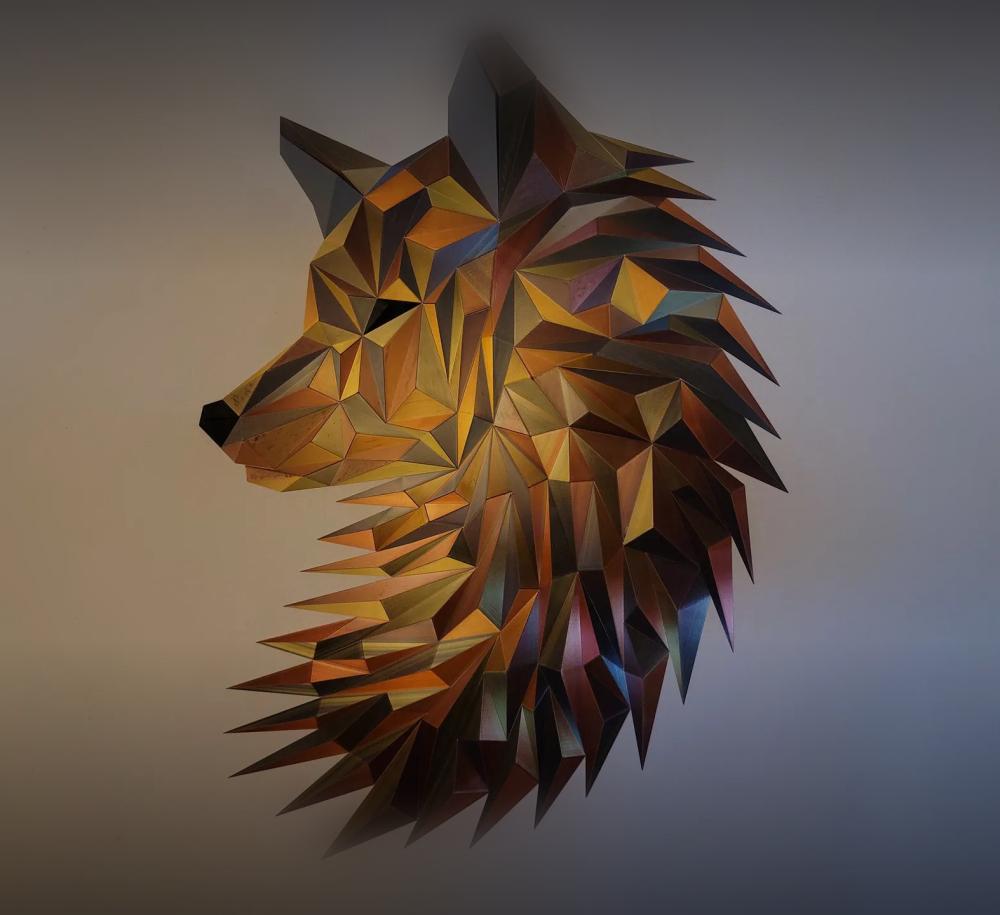 Geometric Wolf (fox) head wall art 3d model