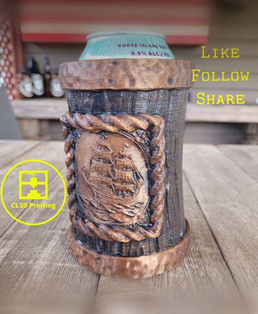 The Seafarer Wood Can Koozie with Rope Border 3d model