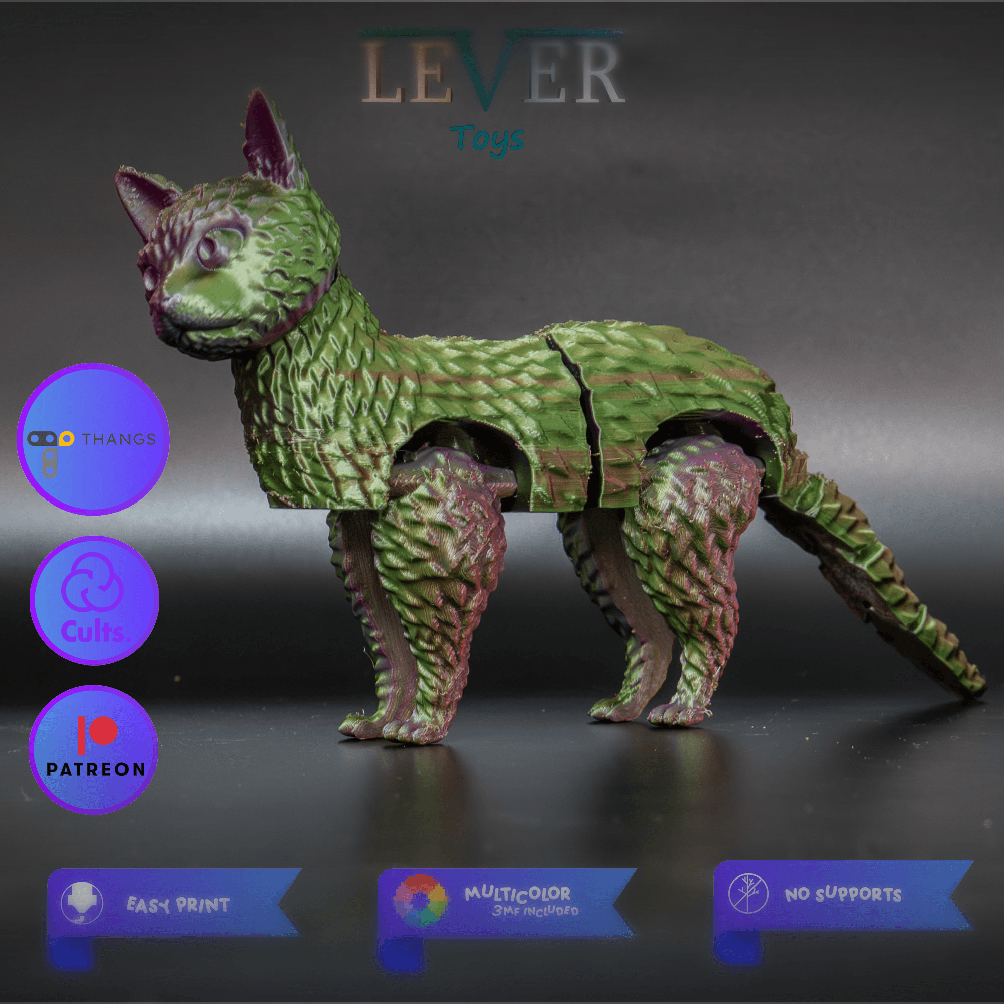 CUTE CAT (ARTICULATED) MULTICOLOR PRINT-IN-PLACE LEVER TOYS 3d model
