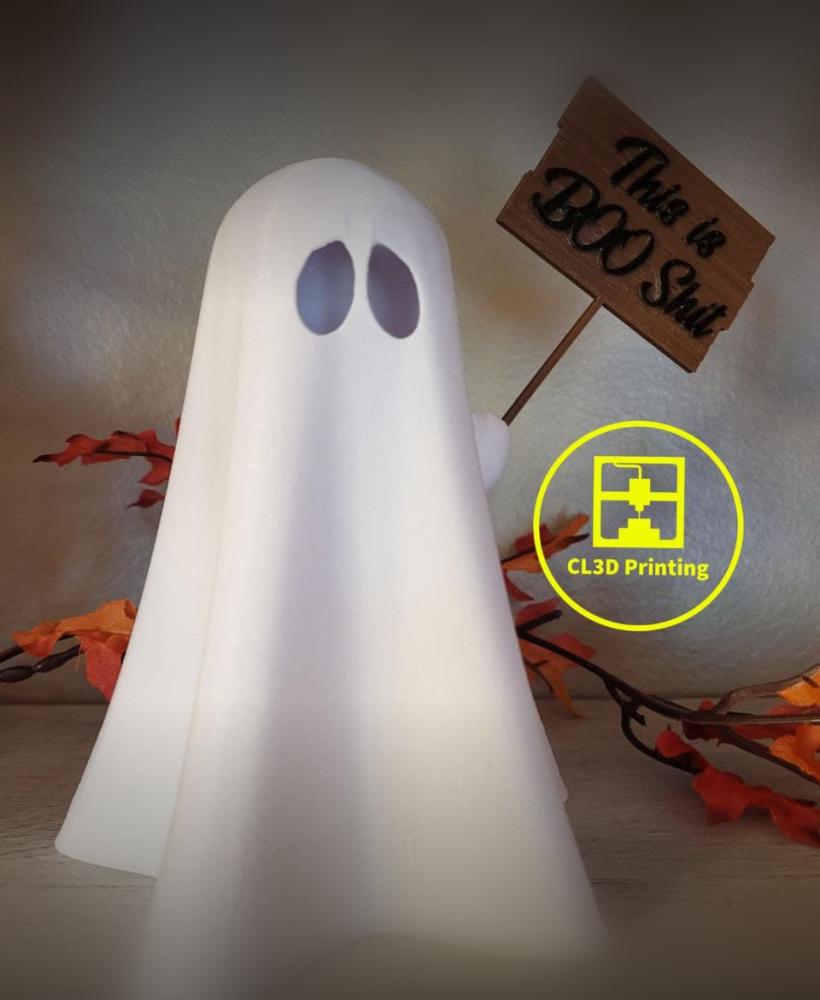 Sad Ghost with Sign Decor / Night Light 3d model