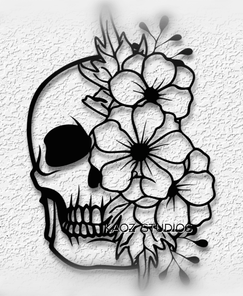 skull floewrs wall art Halloween decor 3d model