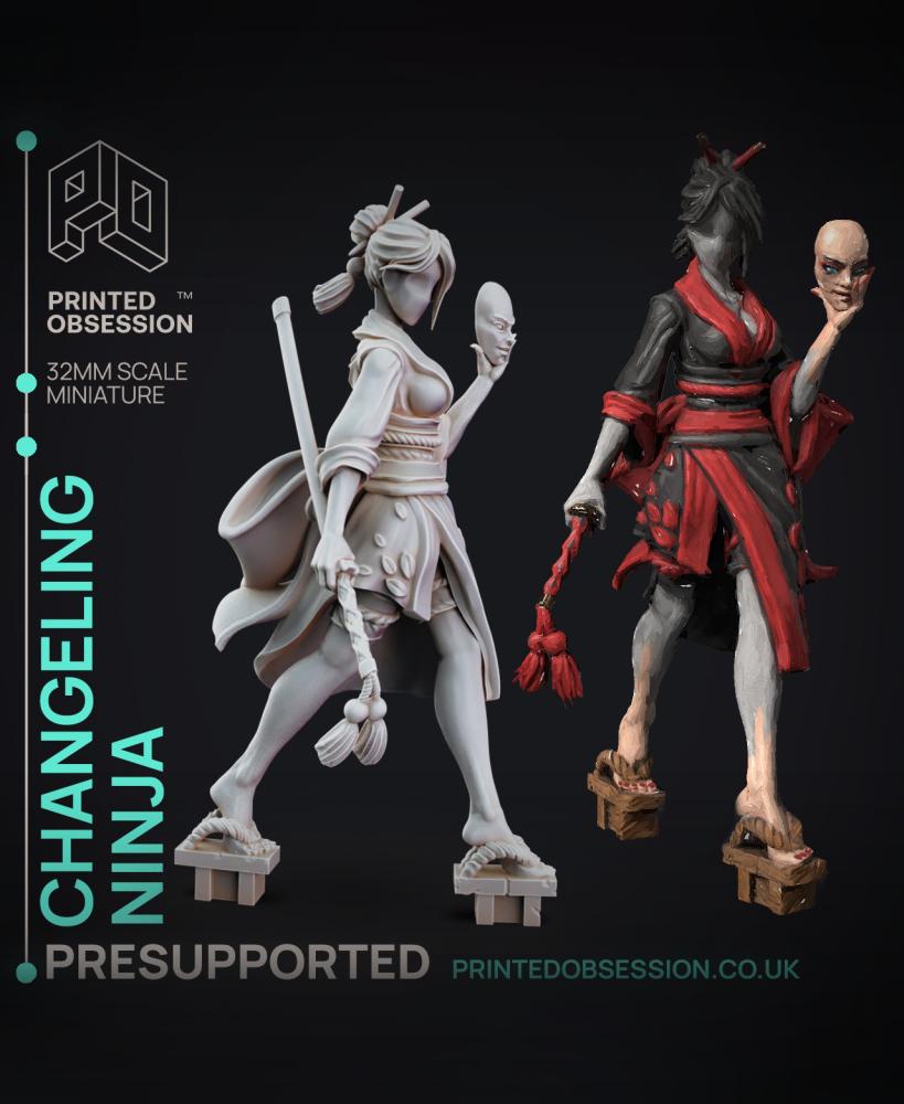 Changelin Ninja - Ninjas Vs Mimics -  PRESUPPORTED - Illustrated and Stats - 32mm scale 3d model