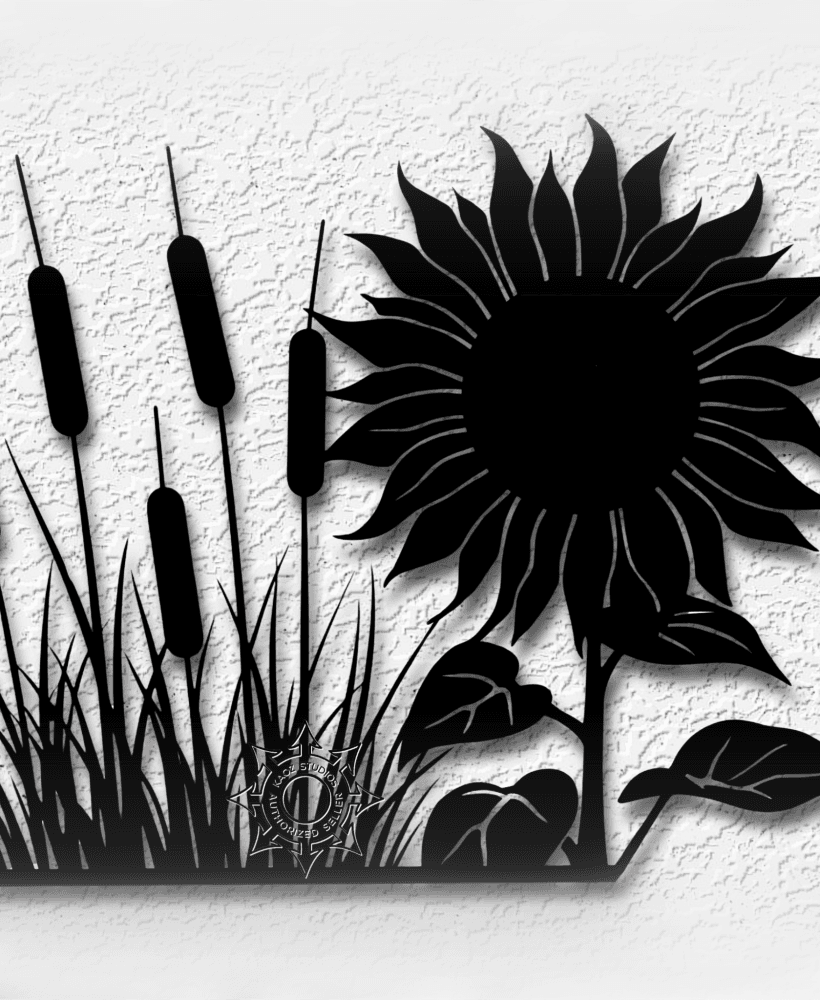 sunflower with cattails wall art flower decor 3d model