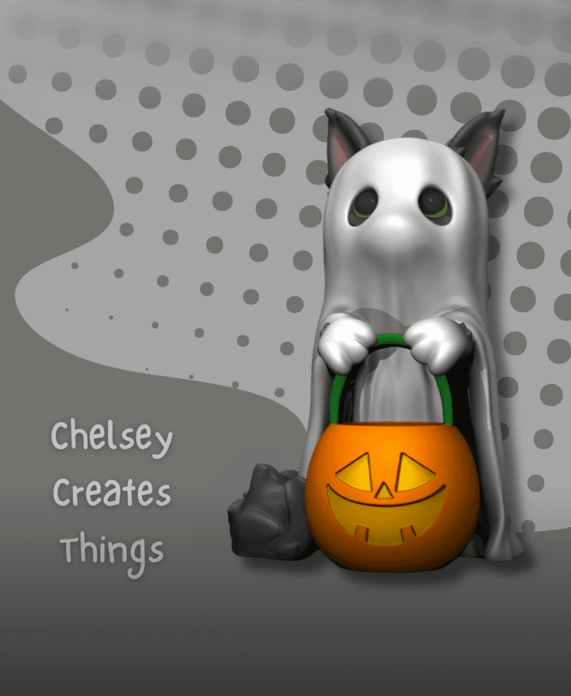 Ghost Cat w/ Jack-o'-Lantern 3d model