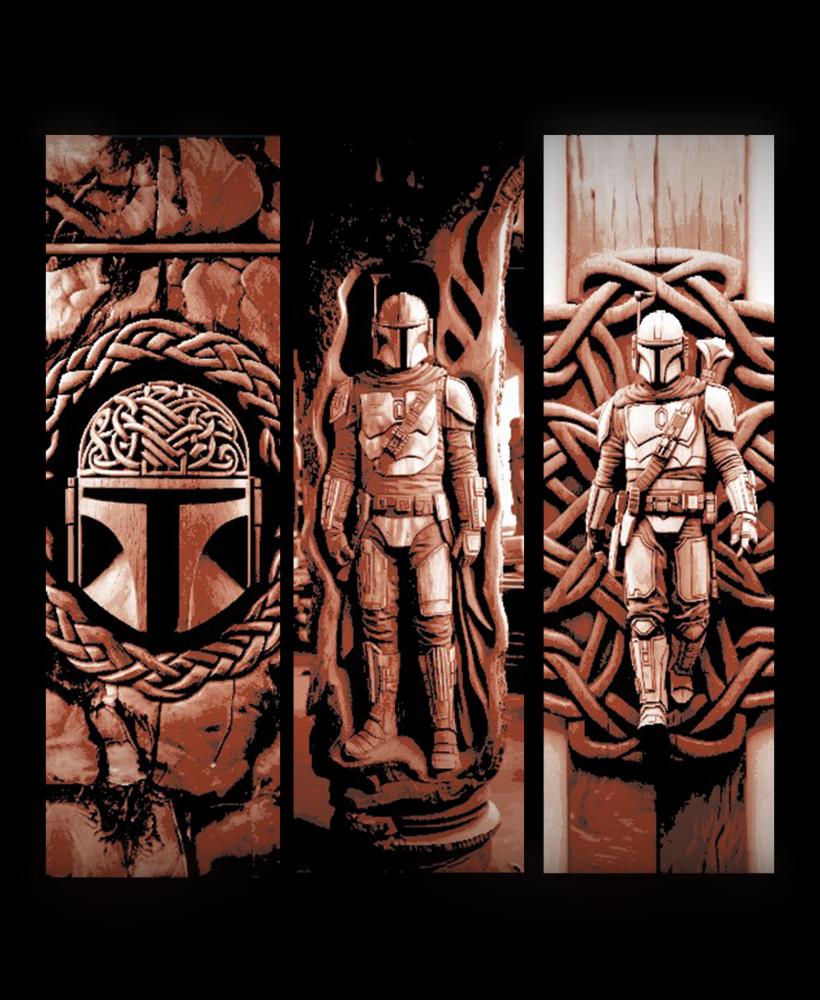 Celtic  Wood Carvings of the Bounty Hunter Boba Fett from Star Wars - Fan Art set of Bookmarks 3d model