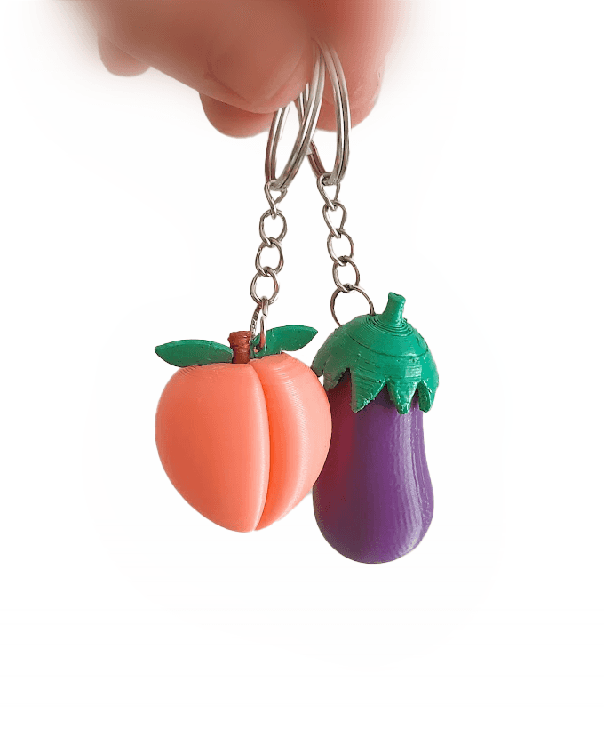 Peach and Eggplant Keychain / Earrings 3d model