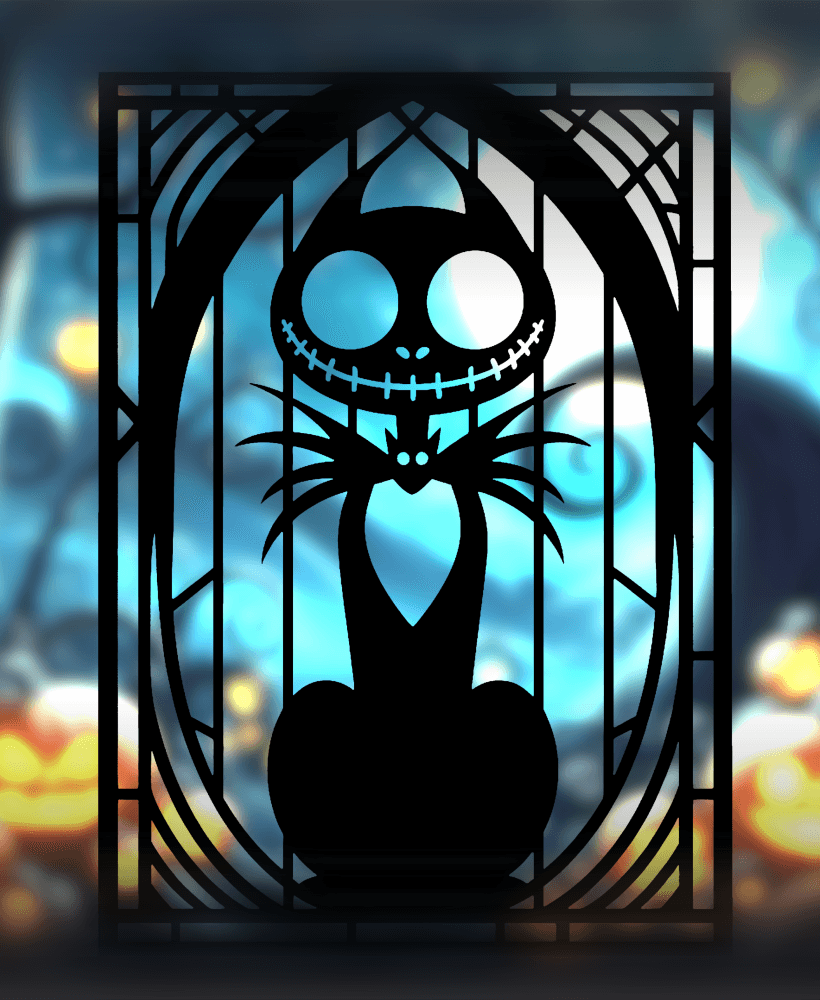 Halloween Cat Inspired by Jack Skellington - Stained Glass Style (2D Geometric Wall Art) 3d model