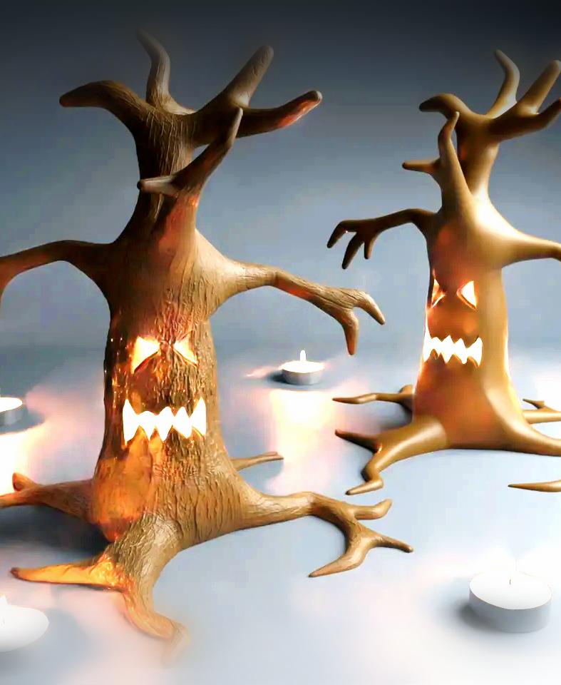 Spooky Halloween Tree Monster Tealight holder 3d model