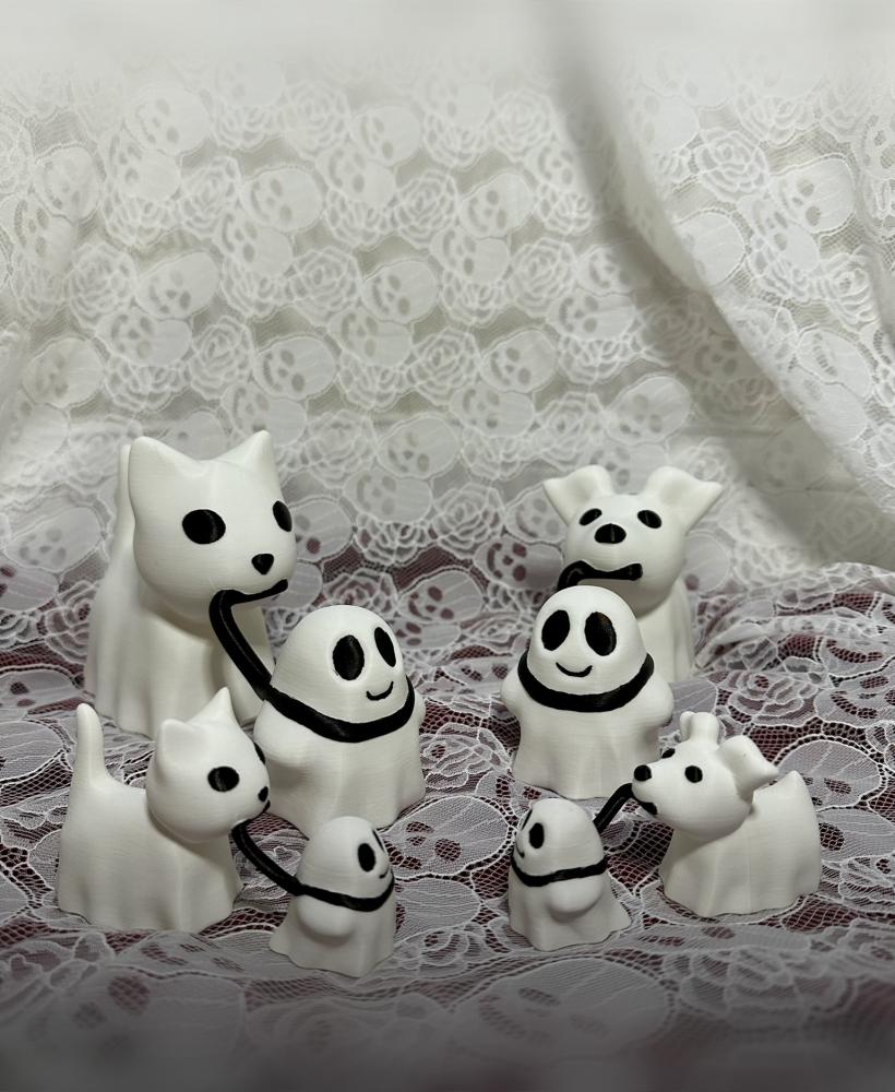 Dog and Cat Walking Ghost Halloween Decor 3d model