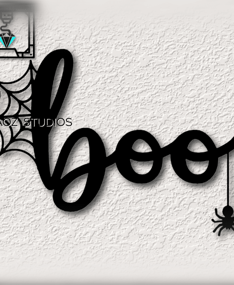 Boo Sign wall art Halloween decor Spider with Spiderweb 3d model