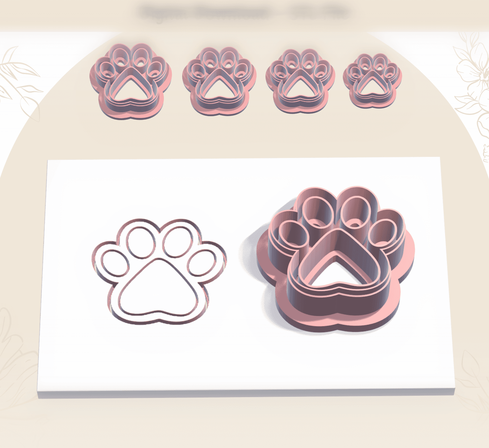 Dog Paw Clay Cutter for Polymer Clay | Digital STL File | Clay Tools | 4 Sizes Summer Clay Cutters,  3d model